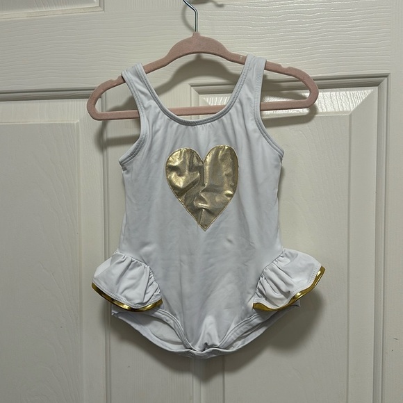 Planet Sea White One Piece Gold Heart Bathing Suit Size 12m - Picture 1 of 6